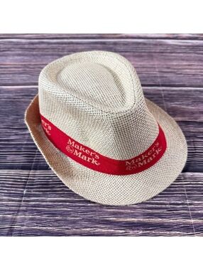Maker's Mark Bourbon Promo Straw Fedora Hat Size L Red Band Whiskey Collector